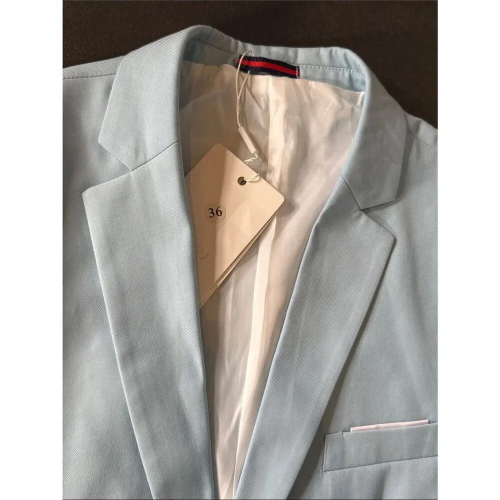 Men’s Pale Blue 2 Piece Suit Single Breasted 2 Button 36 Jacket 32 Pants NEW